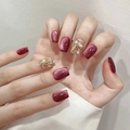 Unghie finte bordeaux cat eye scintillanti con paillettes e strass in forma quadrata - Extra Piccolo (XS) / Stile Trapezio Super Corto