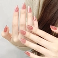 Pink cat eye press-on nails with red dots in medium-long coffin shape for women - Extra Small (XS) / 1486 Short Coffin