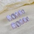 Handmade purple press-on nails featuring hand-painted floral petals and shiny rhinestones - Extra Small (XS) / Purple Short Trapezoid Style