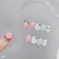 Handgefertigte Kunstnägel zum Aufkleben mit 3D-Zitrusfruchtmotiven auf klarem Untergrund - Extra Klein (XS) / 168 Kurz Eckig Rund