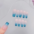 Unghie finte sfumate rosa e blu occhio di gatto con glitter in forma ballerina lunga - Extra Piccolo (XS) / 1510 Coffin Medio