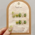 Unghie finte fatte a mano verde lime con fette di limone 3D e strass scintillanti - Extra Piccolo (XS) / 351 Trapezio Medio