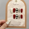 Uñas postizas burdeos hechas a mano con diseño de rombos y brillantes de corazón - Extra Pequeño (XS) / 461 Trapecio Corto