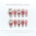 Handmade cat eye press-on nails with pink glitter gradient and luxury 3D heart charms - Extra Small (XS) / Wine-fermented Dark Plum (1150)