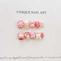 Handmade 3D cartoon pig press-on nail kit with pink heart and 3D floral details - Extra Small (XS) / 1527 Short Round Square Style