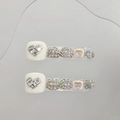 Unghie finte per piedi fatte a mano bianche con cuori d'argento e brillantini - S / Unghia del piede B49 Stile Cuore Strass Bianco