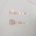 Unghie finte piedi fatte a mano effetto cat eye rosa con farfalla 3D e brillantini - S / Unghia Piede B57