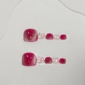 Handgemaakte paarse plaknagels voor tenen met cat-eye effect en glitter details - Paarse Kattenoog Strass Stijl (B31) / S