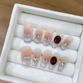 Unghie finte artigianali sfumate occhio di gatto nude argento con strass rubino rosso - Extra Piccolo (XS) / 1544 Bara Media