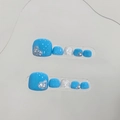 Unghie finte piedi fatte a mano blu reale e glitter argento con decorazioni cuore e strass - Piccolo (S) / Blu/Argento Glitter
