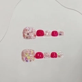 Handmade magenta and glitter purple press-on toenails set with shimmering finish - Rose Red Holographic Sequin (B34) / Small (S)