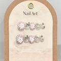 Uñas postizas artesanales con flores 3D, cerezos blancos y dijes de cristal brillante - XS / Estilo 1616 Cuadrado Redondo Corto (XS)