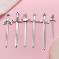 Set of 6 vintage silver medieval sword pendants in alloy for DIY jewelry making - Antique Silver Alloy Weapon Sword Set (HK374)