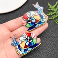 Detail of colorful acrylic snail pendants with stained glass mosaic patterns and pre-drilled holes - Snail Style (23985) / 38x45x2mm