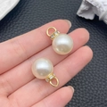 Details von weißen ABS-Perlenanhängern mit goldenen Strassringen für DIY-Schmuck - KC Gold Mittelgroßer Stil (14mm)