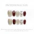 Handmade press-on nails set with rose red cat-eye effect and sparkling rhinestone details - Extra Small (XS) / Rose Red Gold Shimmer