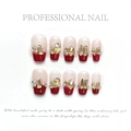 Handmade wine red French press-on nails with luxury gold rhinestones and white pearls - Extra Small (XS) / Platinum Red Wine