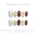 Handmade press-on nails in burgundy and silver glitter with rhinestones on a display strip - Extra Small (XS) / Flame Red Lips