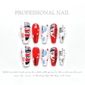Chinese Opera face changing press-on nails set with red and white hand-painted patterns - Extra Small (XS) / Chinese Opera Face Changing
