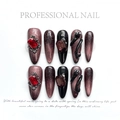 Dark gothic stiletto press-on nails with 3D snake pattern and ruby gemstones - Extra Small (XS) / Dark Snake Skin (1270)