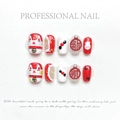Short festive red press-on nails set with lucky cat and 3D embossed fortune characters - Extra Small (XS) / Fortune Lucky Cat (1253)