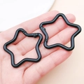 Star shaped black metal carabiner keychain with glossy lacquer finish for DIY crafts - Black (FT188)