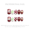 Handmade Chinese lion press-on nails set in red with lucky charms and checkered patterns - Extra Small (XS) / Fortune Lion (1239)