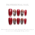 Deep red and taupe press-on nails with silver glitter and metallic geometric accents - Extra Small (XS) / Autumn Winter Wine Red (1232)