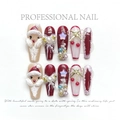 Handmade Christmas press-on nails set featuring 3D Santa and festive pearl accents - Extra Small (XS) / Christmas Limited (1215)