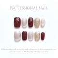 Handmade press-on nails set in deep burgundy, cat eye silver, and gold leaf marble style - Extra Small (XS) / Hong Kong Style Beauty (1211)