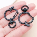 Black apple-shaped zinc alloy lobster clasp with swivel ring for DIY keychains - Black