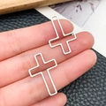 Pair of minimalist silver hollow cross pendants made of polished stainless steel for DIY jewelry - Cross Style (T1812)