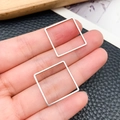 Pair of polished silver square stainless steel frame pendants for DIY jewelry making - Square Style (T1824)