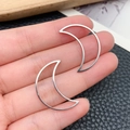 Pair of silver hollow crescent moon stainless steel charms for DIY jewelry making - Moon Style (T1836)