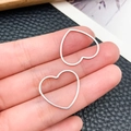 Minimalist silver stainless steel hollow heart earrings held on black leather - Heart Style (T1848)