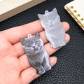 Pendentif en acrylique chat British Shorthair mignon pour sacs avec trou de suspension - Chat Gris (24013)