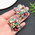Mouse-shaped acrylic pendant with colorful mosaic pattern for DIY jewelry making - Mouse Style (23979) / 38x33x2mm