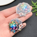 Acrylic hedgehog pendant with colorful geometric mosaic pattern for DIY accessories - Hedgehog Style (23981) / 34x39x2mm