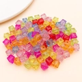 Translucent mixed color acrylic cube beads with geometric facets and center hole - Transparent Mixed Color Square Bead (26008) / 7mm