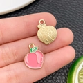 Pendentif pêche en émail rose avec détail de feuille d'or pour la création de bijoux DIY - Style Pêche (24413) / 16x12x1mm