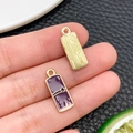Pendentif rectangle doré grain de bois et breloque en émail violet pour bijoux DIY - Style Canne à Sucre (24418) / 18x7x1mm