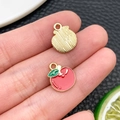 Pendentifs pomme en émail rouge et alliage doré pour la création de bijoux DIY - Style Pomme (24419) / 13x11x1mm