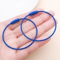 Blue coated stainless steel wire keychains with threaded screw locking mechanism - Dark Blue