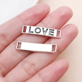 Silver rectangle metal connector charm with LOVE engraving and dual holes for DIY jewelry - LOVE Letters (4004) / Antique Silver
