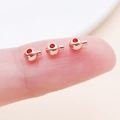 Rose gold copper round crimp bead with red zircon inlay for DIY jewelry making - Round Rose Gold (25908)