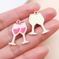 Detailed view of pink heart champagne glass charms for DIY Valentine jewelry making - Enamel Heart Wine Glass (27221)