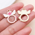 Detailed view of pink winged heart jewelry charm with ruby crystal for DIY crafting - Enamel Wings Diamond Ring (27218)