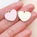 Detail of heart enamel pendant with pink finish, white flower and Get Me engraving - Enamel Heart Flower (27215)