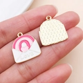 Close-up of pink enamel love letter charm with rainbow and heart for DIY jewelry - love Heart Envelope (27212)