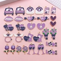 Assorted purple enamel alloy charms featuring hearts, bees, and cars for DIY jewelry making - Purple Series Mixed Styles (SN1660)